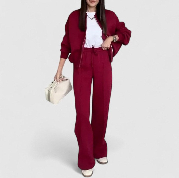 Fleece Oversized Long Sleeve Wide Leg Pants Matching Set