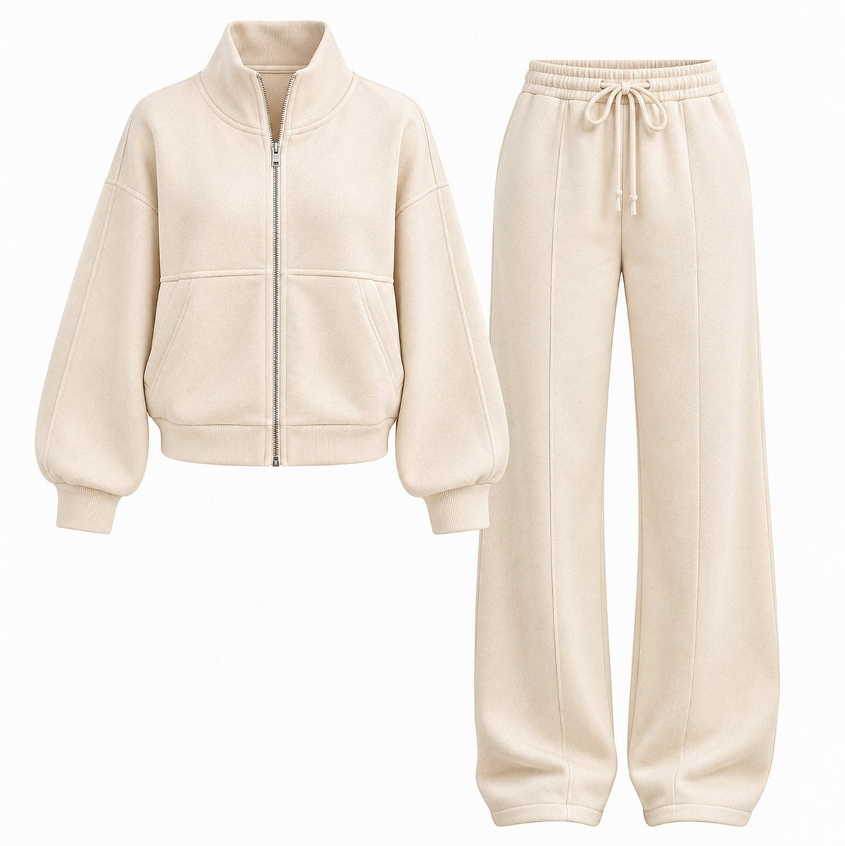 Fleece Oversized Long Sleeve Wide Leg Pants Matching Set
