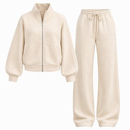 Fleece Oversized Long Sleeve Wide Leg Pants Matching Set