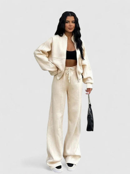 Fleece Oversized Long Sleeve Wide Leg Pants Matching Set
