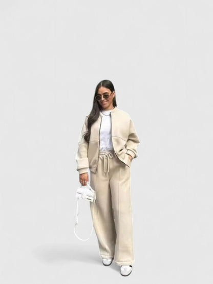 Fleece Oversized Long Sleeve Wide Leg Pants Matching Set