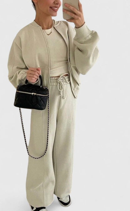 Fleece Oversized Long Sleeve Wide Leg Pants Matching Set