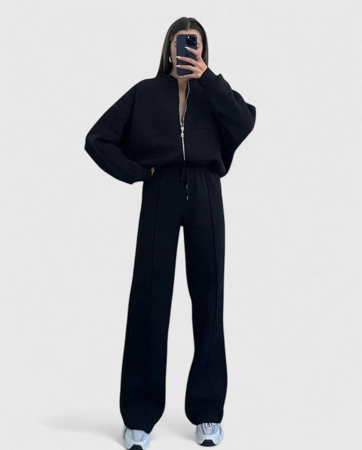 Fleece Oversized Long Sleeve Wide Leg Pants Matching Set