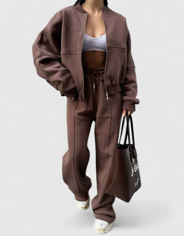 Fleece Oversized Long Sleeve Wide Leg Pants Matching Set