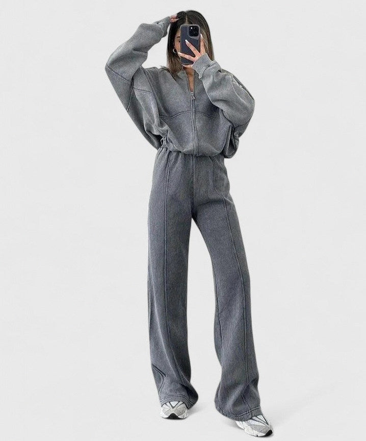 Fleece Oversized Long Sleeve Wide Leg Pants Matching Set