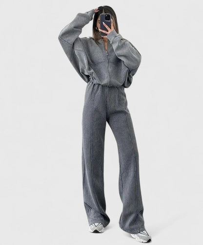 Fleece Oversized Long Sleeve Wide Leg Pants Matching Set
