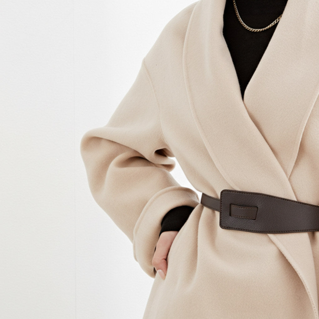 Fleece Shawl Collar Belted Wide Sleeve Wrap Coat