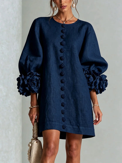 Linen Floral Applique Mini Dress