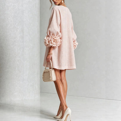 Linen Floral Applique Mini Dress