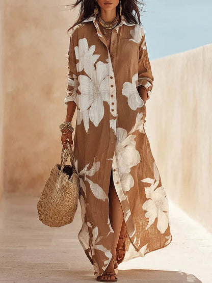 Floral Button Front Shirt Maxi Dress