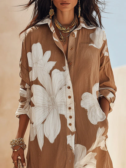 Floral Button Front Shirt Maxi Dress