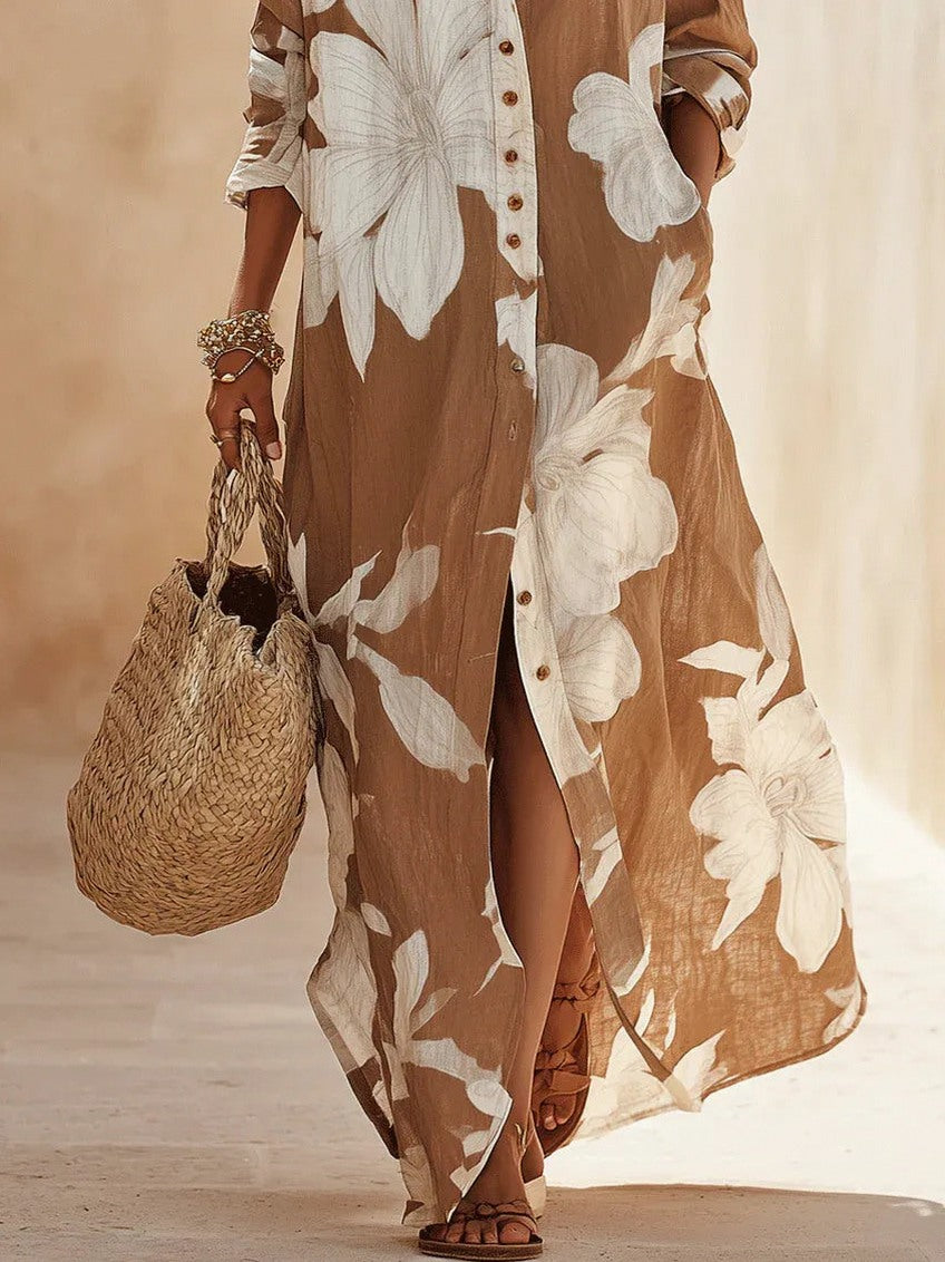 Floral Button Front Shirt Maxi Dress