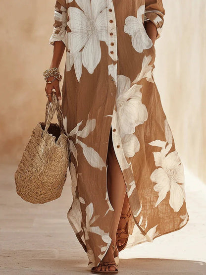 Floral Button Front Shirt Maxi Dress