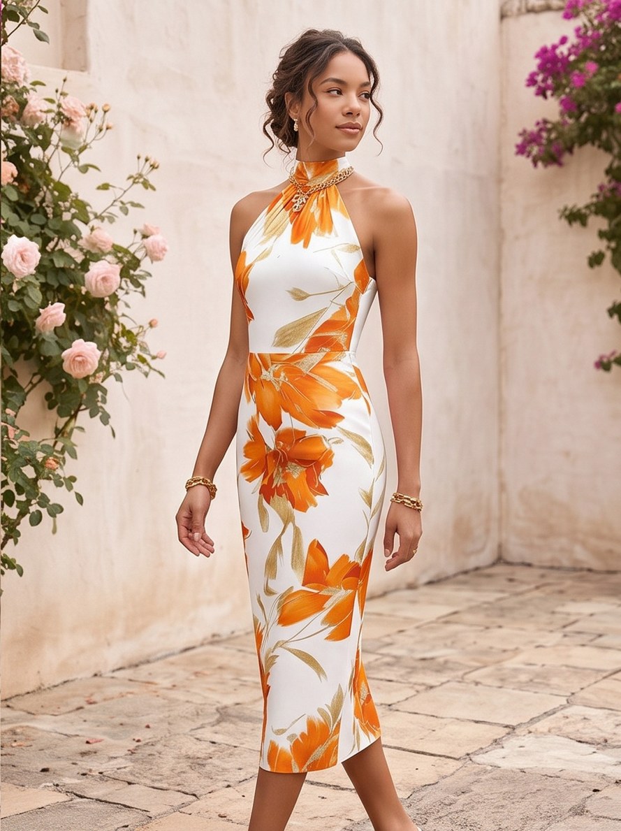 Floral Halter Midi Dress