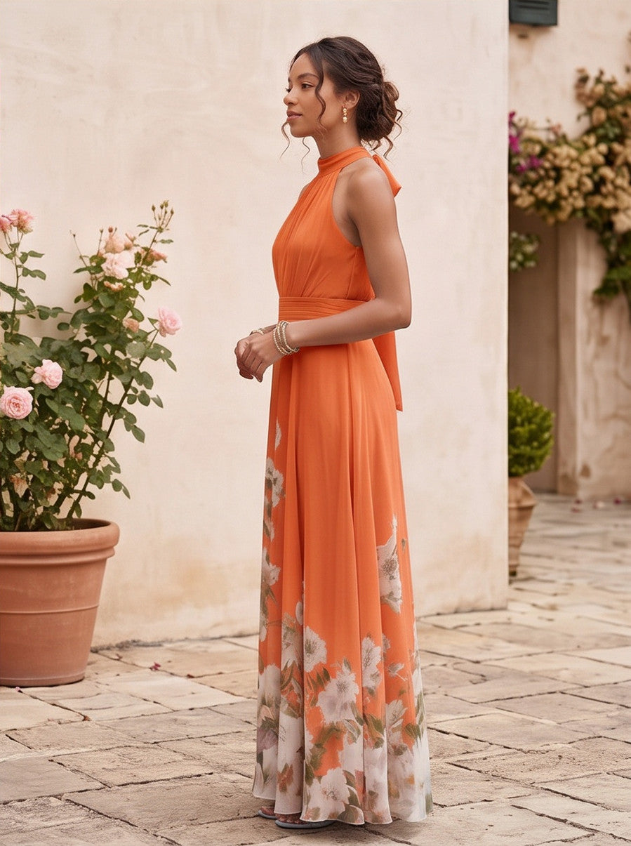 Floral Halter Tie Back Maxi Dress