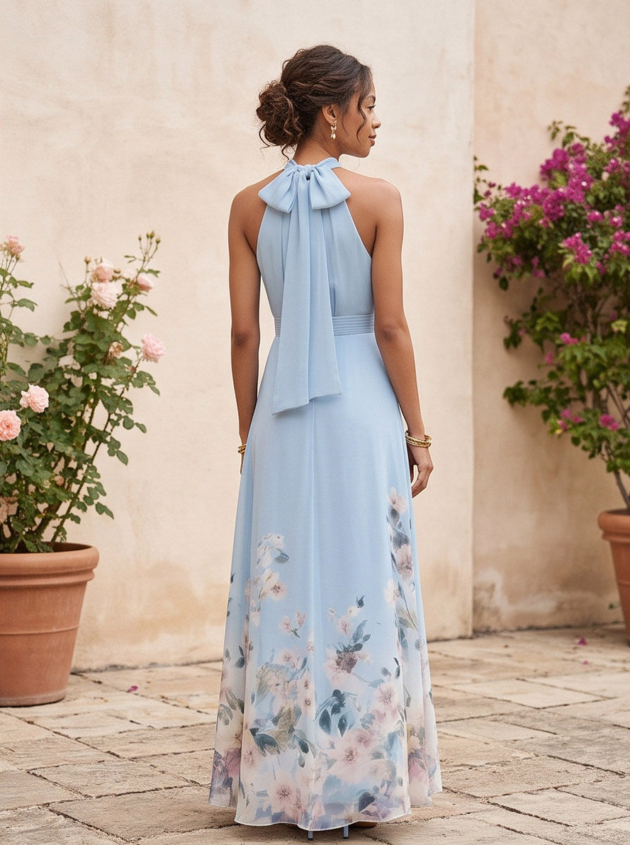 Floral Halter Tie Back Maxi Dress