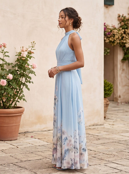 Floral Halter Tie Back Maxi Dress