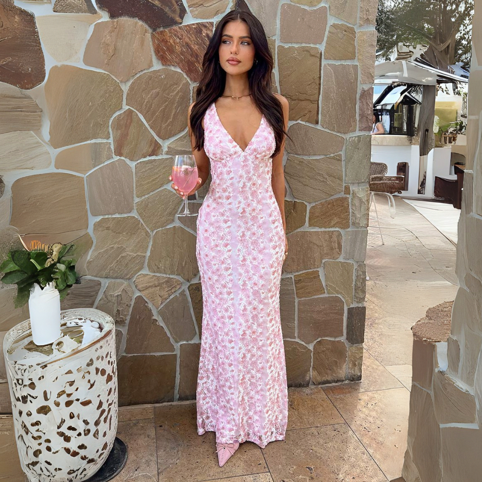 Floral Lace V-Neck Maxi Dress
