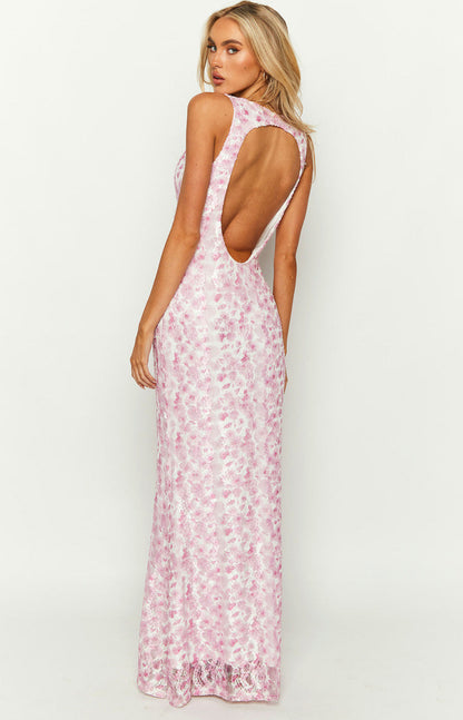 Floral Lace V-Neck Maxi Dress