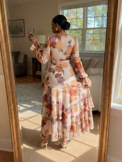 Floral Long Sleeve Tiered Maxi Dress