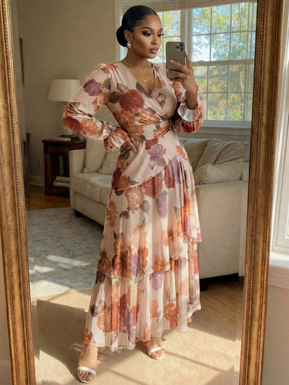 Floral Long Sleeve Tiered Maxi Dress