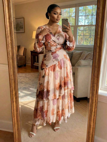 Floral Long Sleeve Tiered Maxi Dress