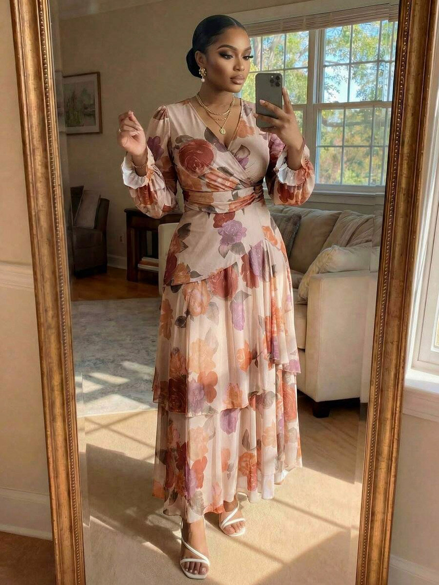 Floral Long Sleeve Tiered Maxi Dress