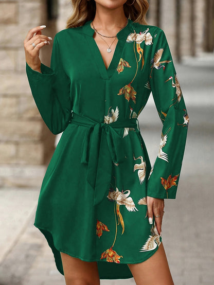 Floral Tie Waist Mini Shirt Dress