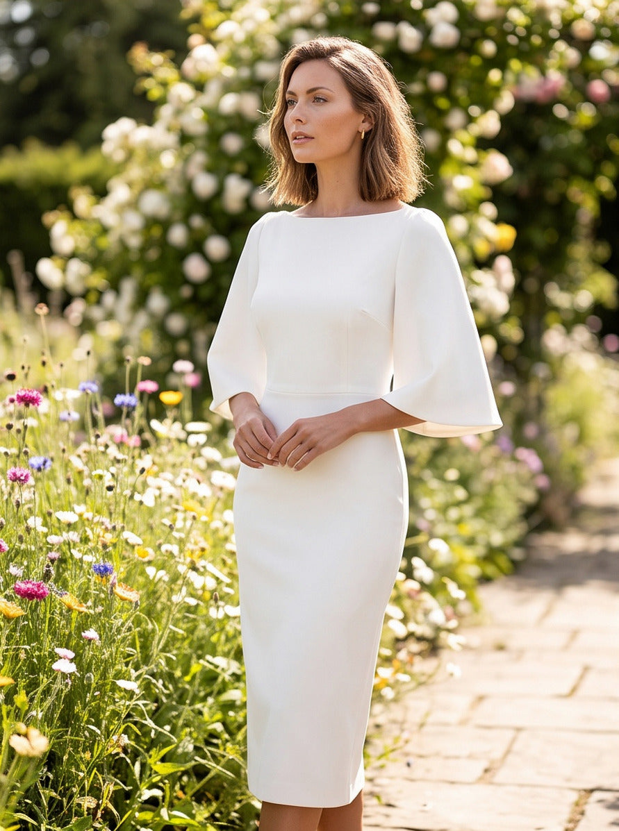Flutter Sleeve Boat Neck Midi Dress