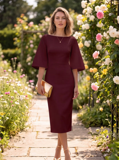 Flutter Sleeve Boat Neck Midi Dress