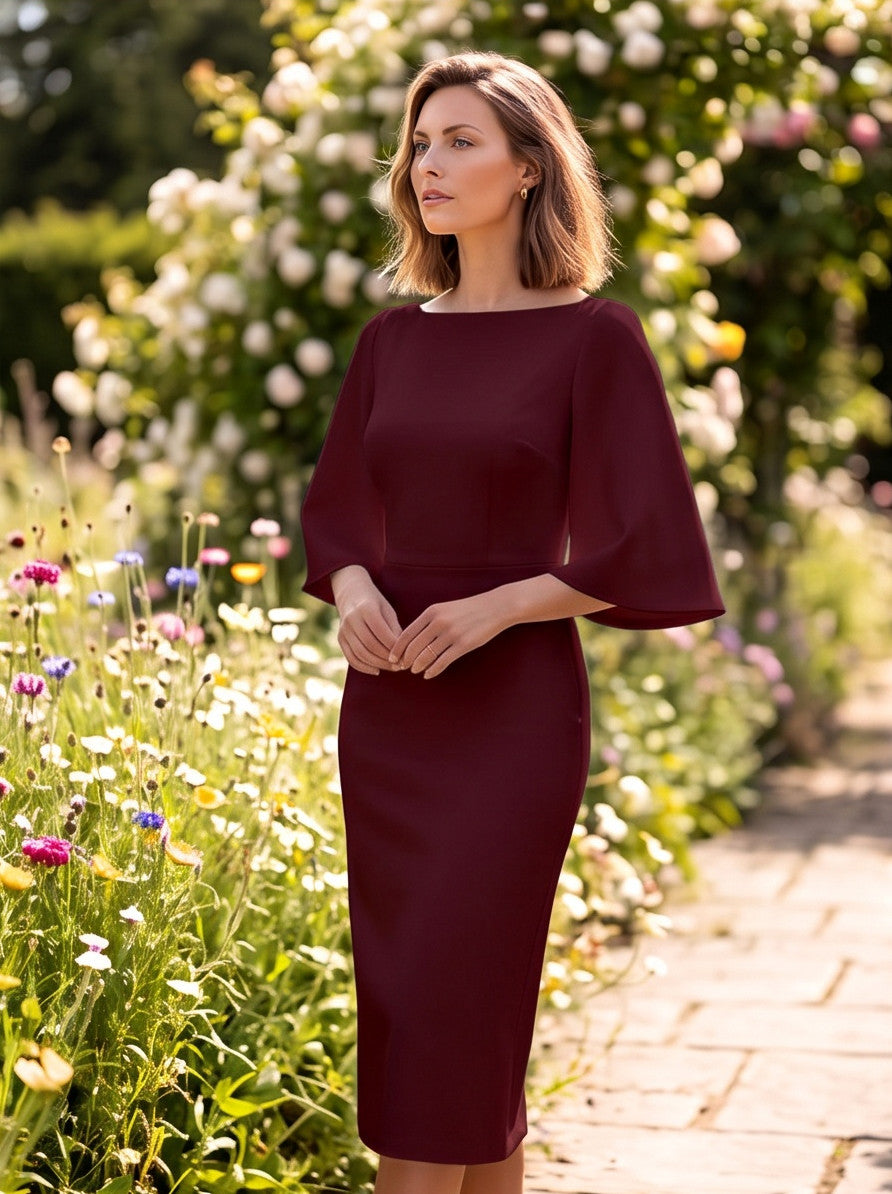 Flutter Sleeve Boat Neck Midi Dress