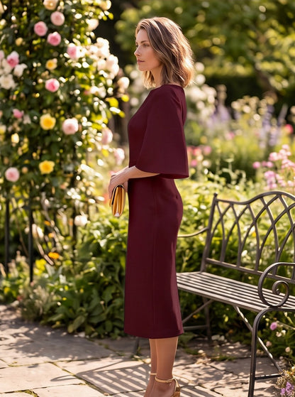 Flutter Sleeve Boat Neck Midi Dress