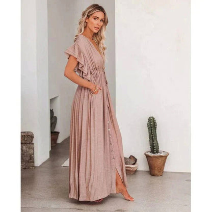 Gauze Flutter Sleeve Maxi Dress