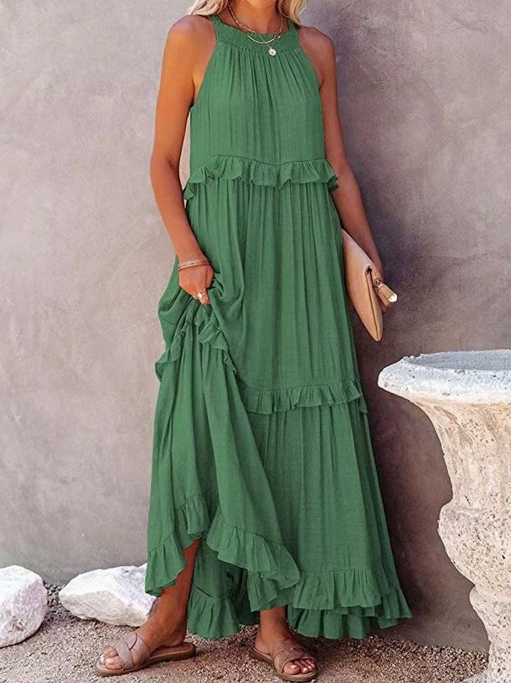 Gauze Halter Tiered Maxi Dress