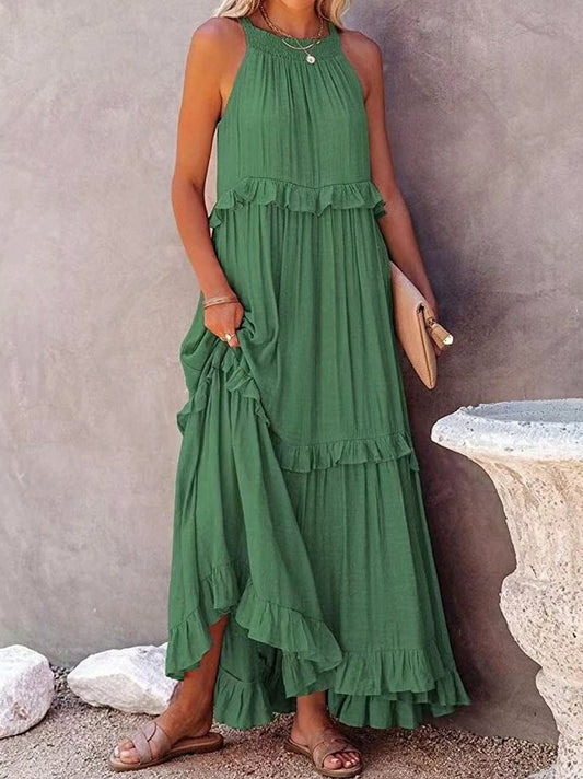 Gauze Halter Tiered Maxi Dress