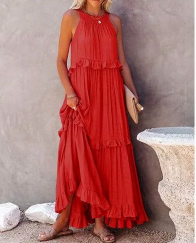 Gauze Halter Tiered Maxi Dress