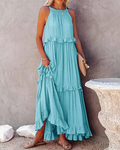 Gauze Halter Tiered Maxi Dress