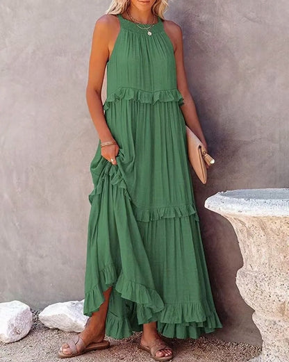 Gauze Halter Tiered Maxi Dress