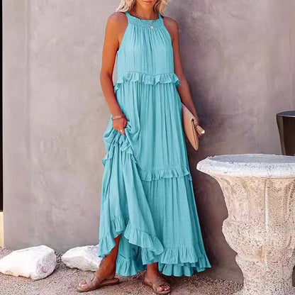 Gauze Halter Tiered Maxi Dress