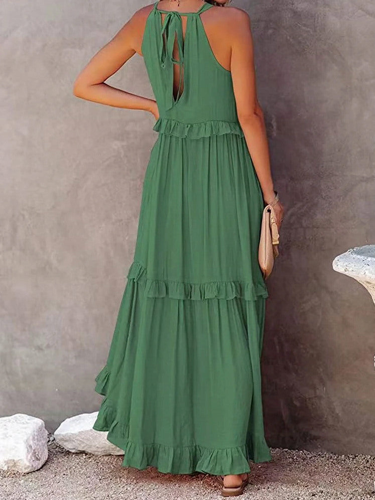 Gauze Halter Tiered Maxi Dress