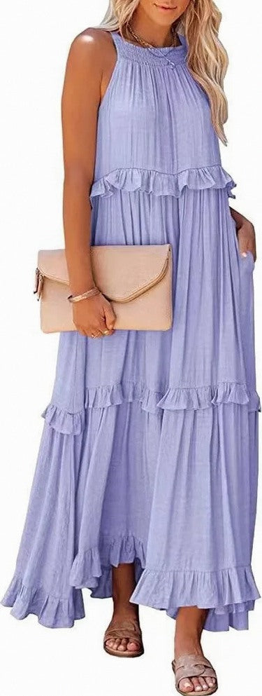 Gauze Halter Tiered Maxi Dress