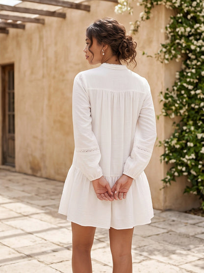Gauze Lace Trim Babydoll Mini Dress