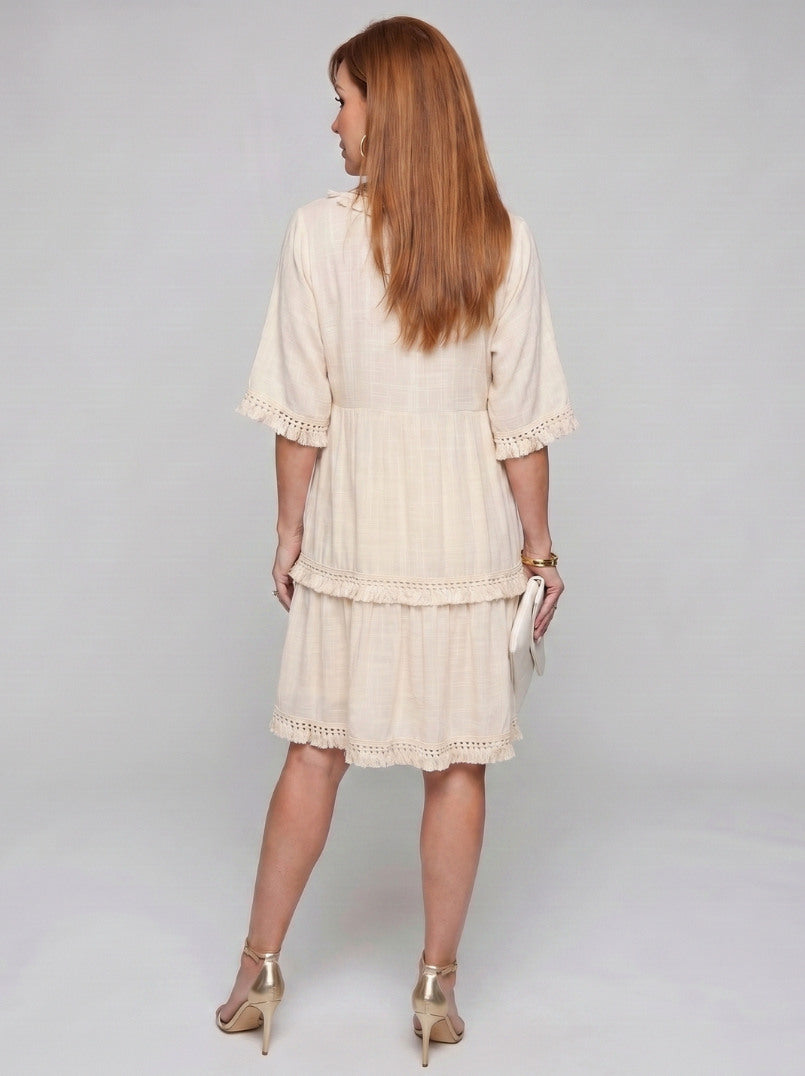 Gauze Tiered Short Sleeve Mini Dress