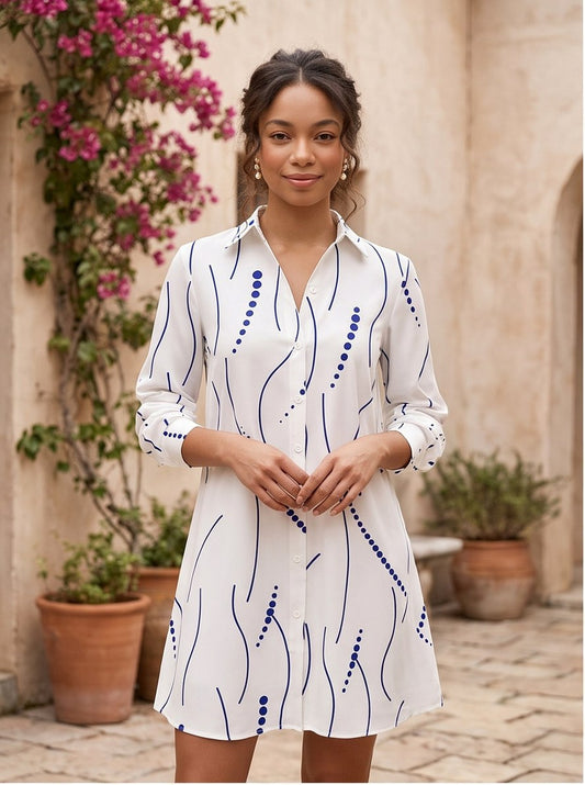 Geometric Long Sleeve Shirt Dress
