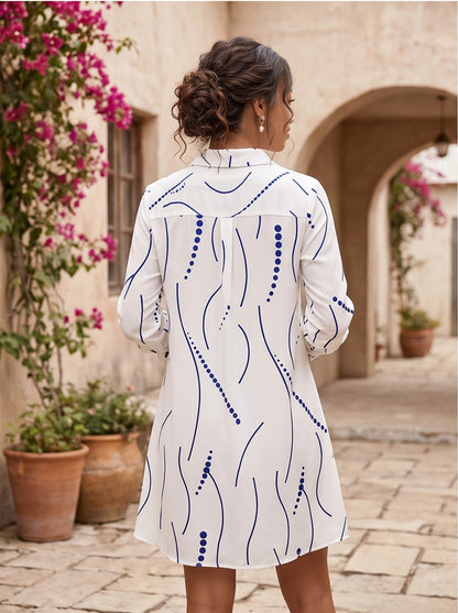 Geometric Long Sleeve Shirt Dress