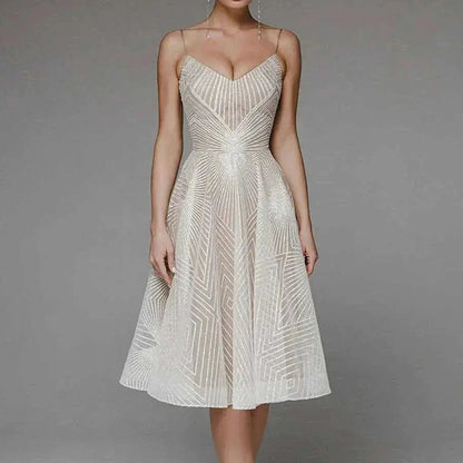 Geometric Sequin Sweetheart Midi Dress