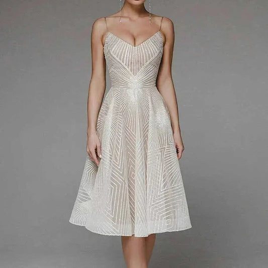 Geometric Sequin Sweetheart Midi Dress