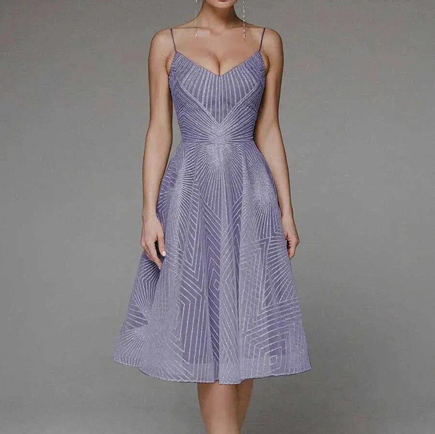 Geometric Sequin Sweetheart Midi Dress
