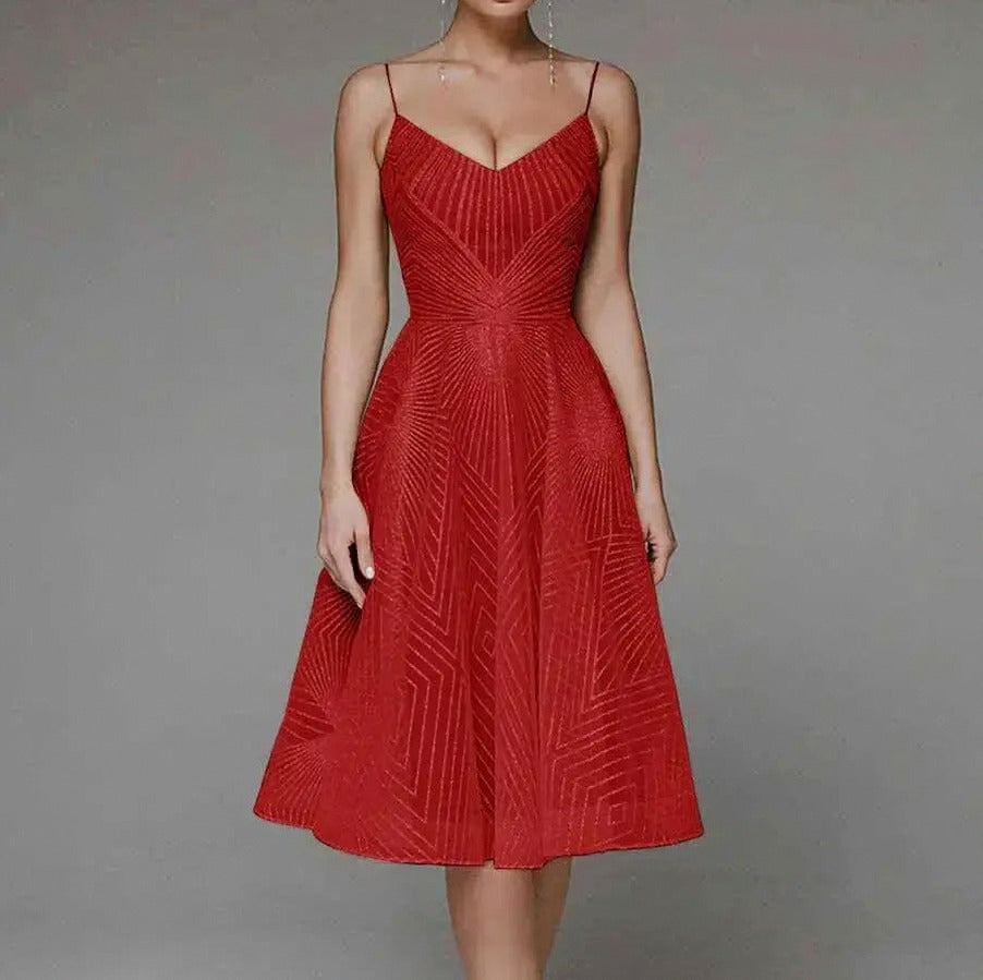 Geometric Sequin Sweetheart Midi Dress