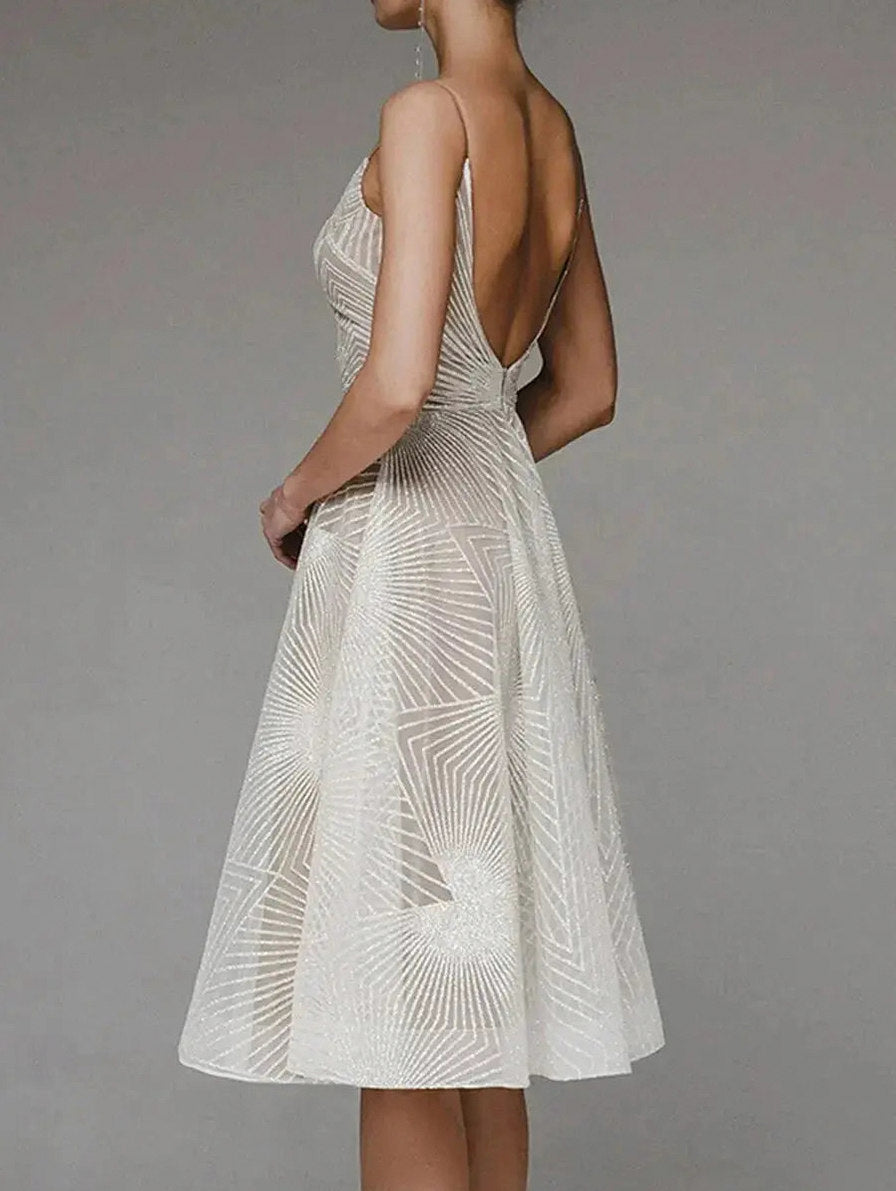 Geometric Sequin Sweetheart Midi Dress